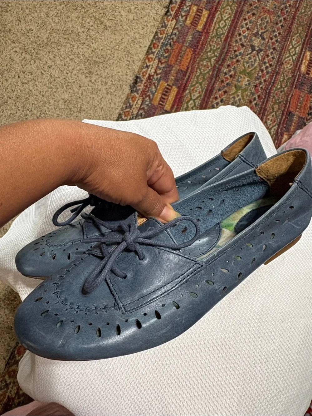 Born Women's Slate Blue Leather Perforated Lace-Up Flats